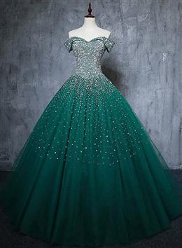 Picture of Dark Green Tulle Sweetheart Sparkle Party Dresses, Sweet 16 Dresses